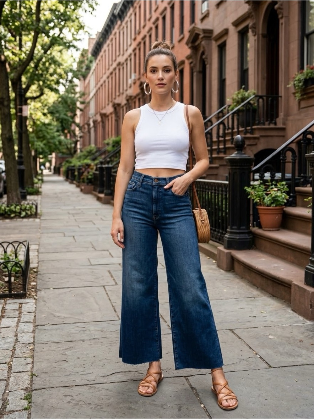 MOTHER The Swooner Roller Crop Fray High Waisted Wide Leg Jeans Size 27 - Picture 16 of 16